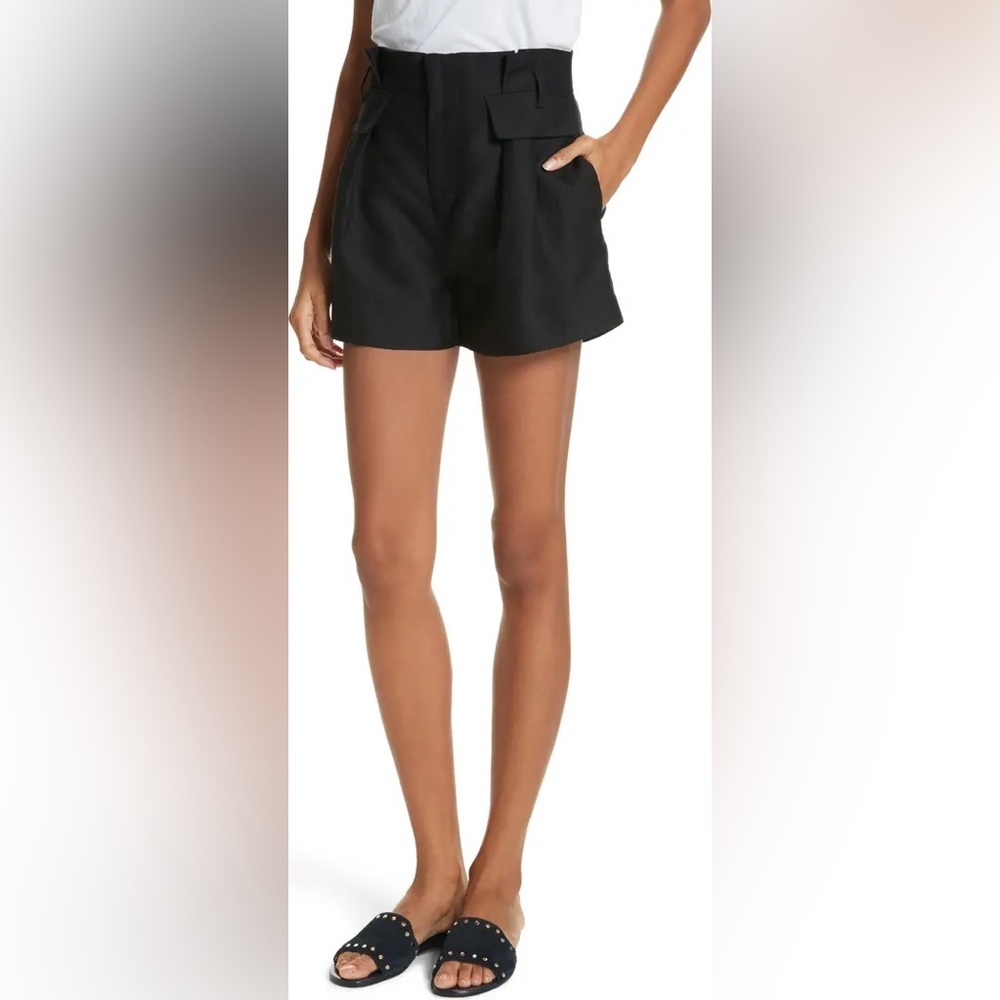 Frame Black Paperbag Shorts - High Waist Linen Blend Tailored